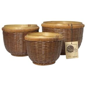 Naturally vintage brown wicker 3- piece planter basket set 1983 Action Ind. Inc